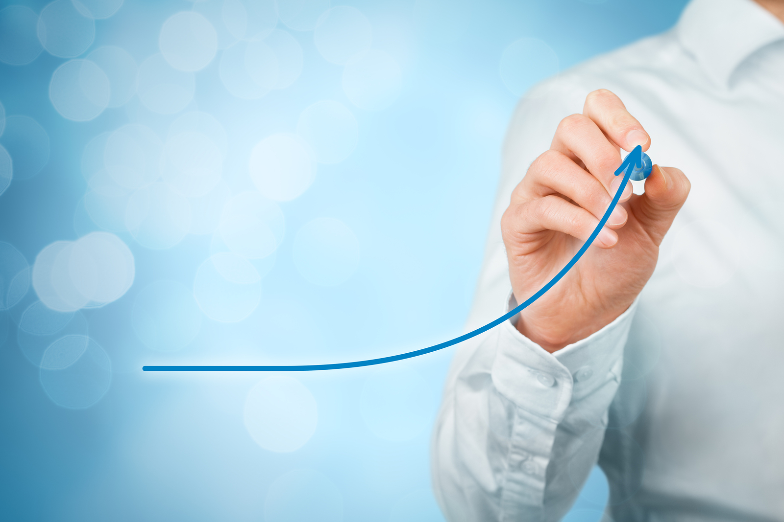 Development growth and improvement concepts. Businessman plan growth and increase of positive indicators in his business like efficiency productivity rating revenue and success.